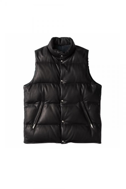 PORTER CLASSIC - LEATHER DOWN VEST - BLACK