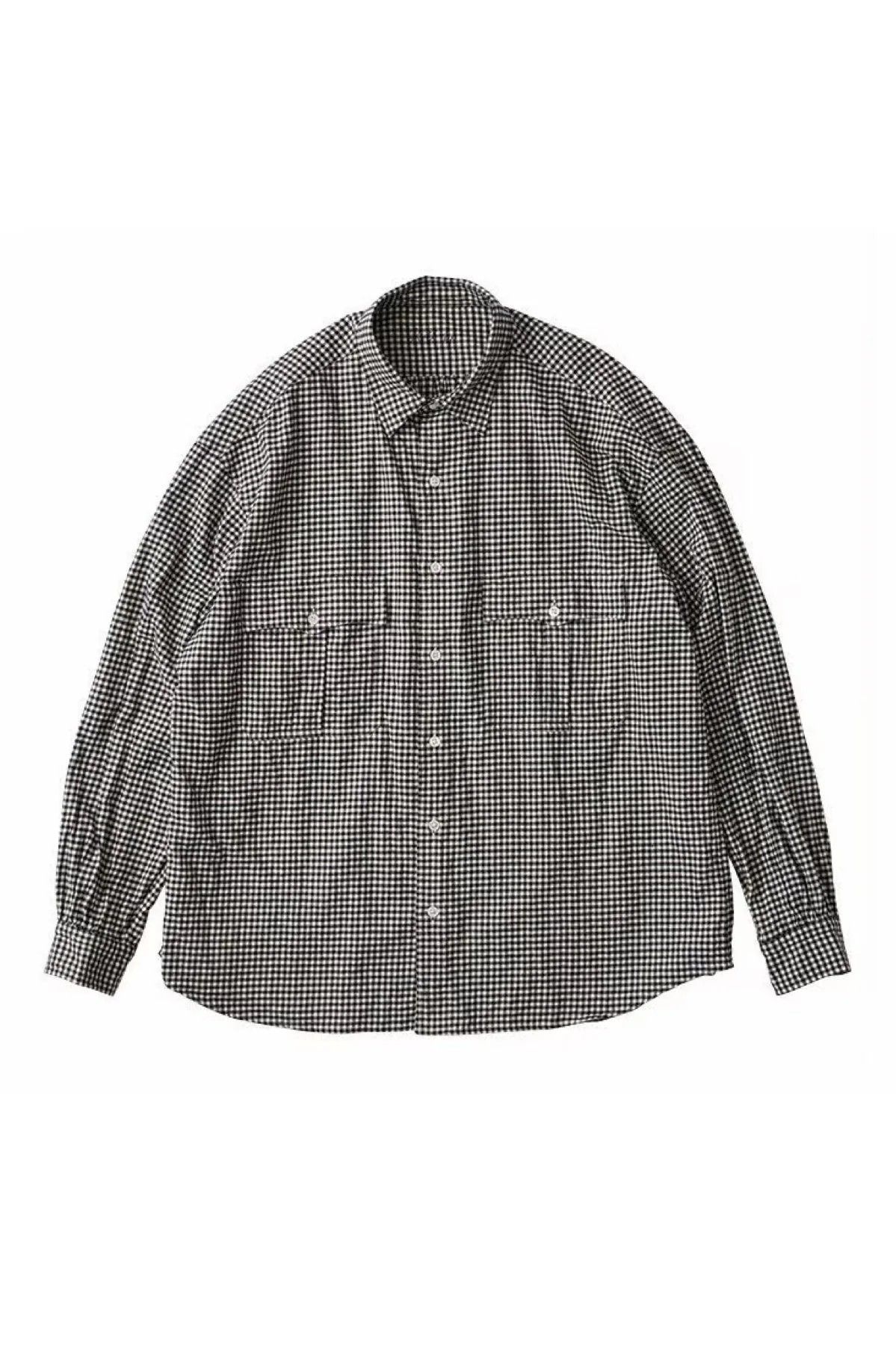 PORTER CLASSIC - ROLL UP FLANNEL GINGHAM CHECK SHIRT - BLACK