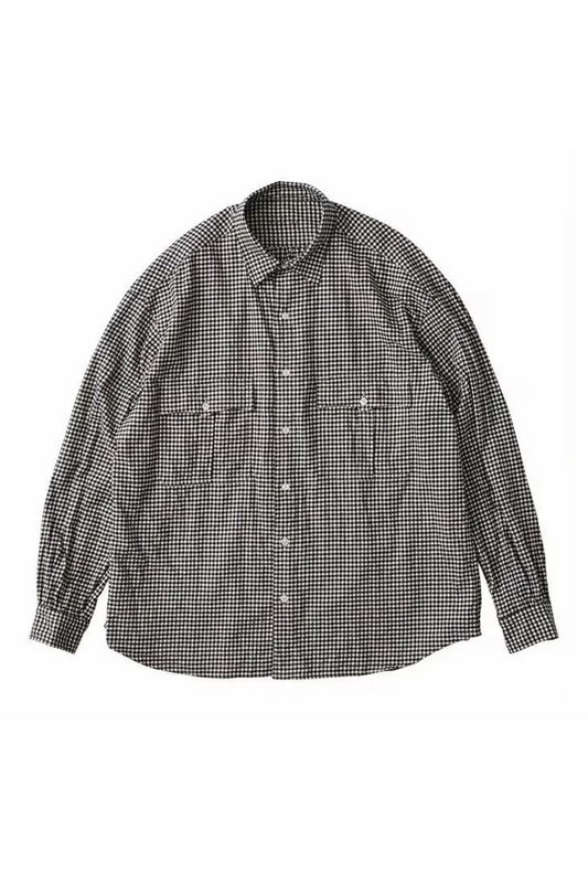 PORTER CLASSIC - ROLL UP FLANNEL GINGHAM CHECK SHIRT - BLACK