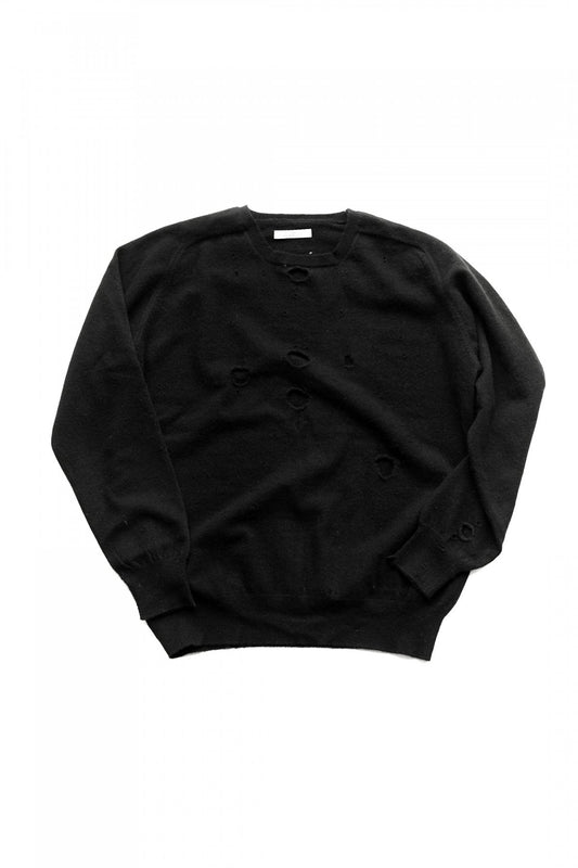 OLD JOE - DISTRESSED RAM WOOL SWEATER - BLACK