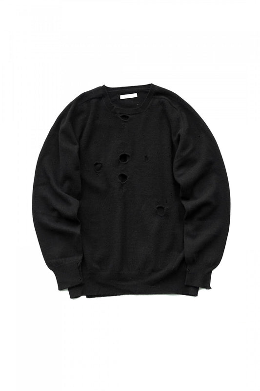 OLD JOE - DISTRESSED RAM WOOL SWEATER - BLACK