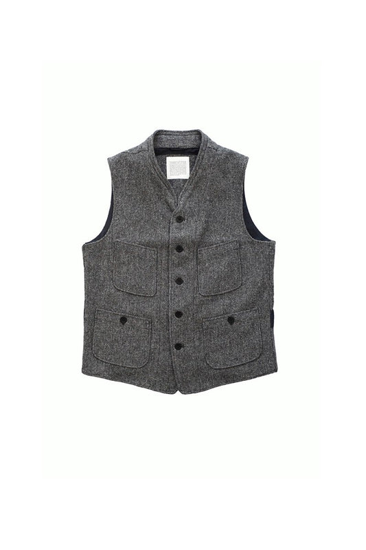 OLD JOE - TWEED SACK VEST - CHARCOAL KEMPY HERRINGBONE