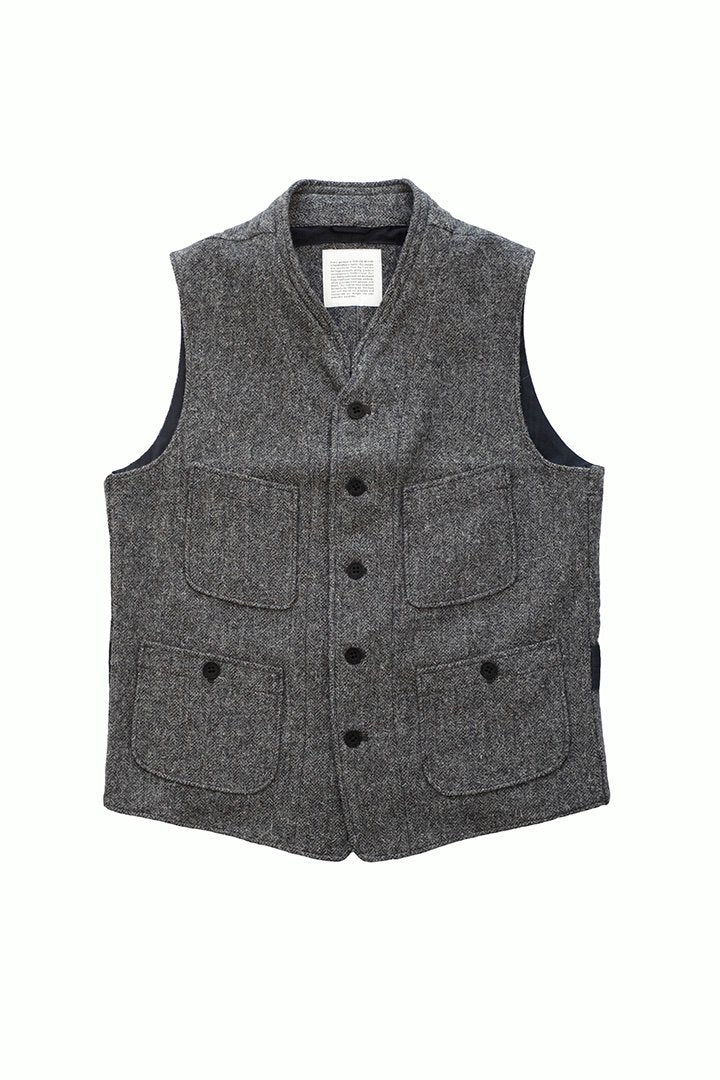 OLD JOE - TWEED SACK VEST - CHARCOAL KEMPY HERRINGBONE