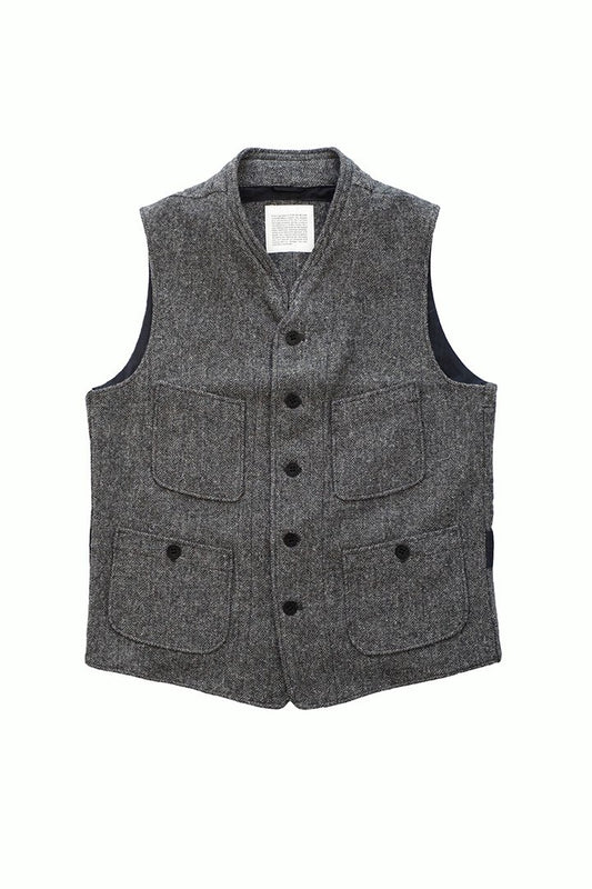 OLD JOE - TWEED SACK VEST - CHARCOAL KEMPY HERRINGBONE