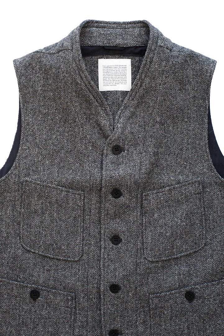 OLD JOE - TWEED SACK VEST - CHARCOAL KEMPY HERRINGBONE