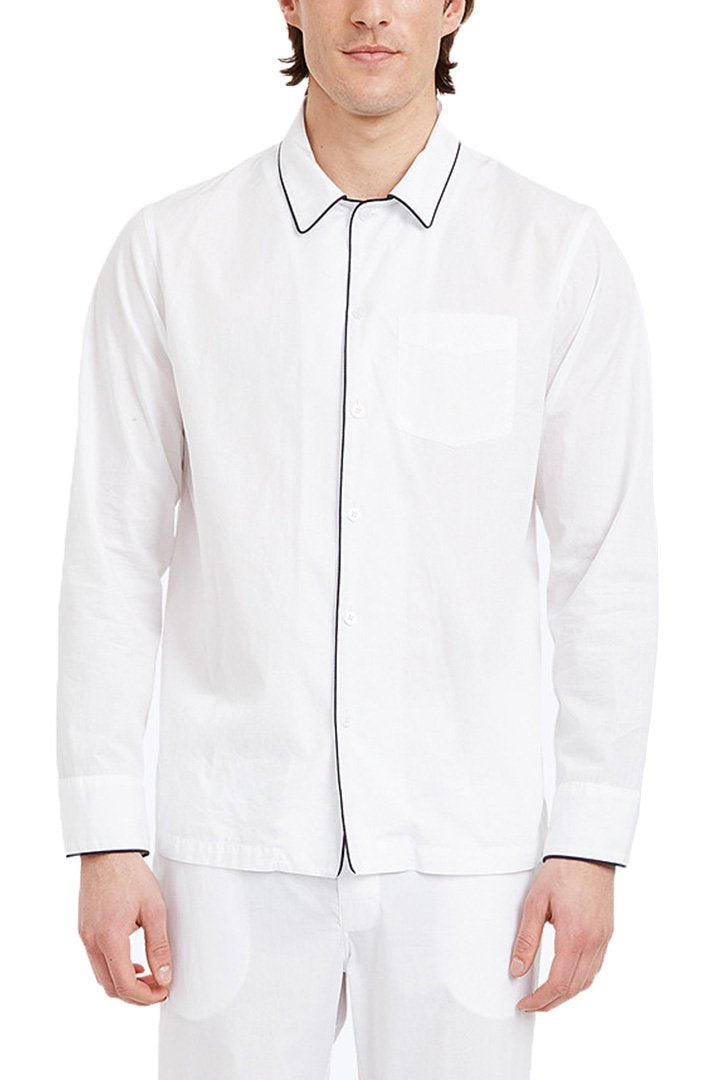 SLEEPY JONES - HENRY PAJAMA SHIRT -END ON END WHITE