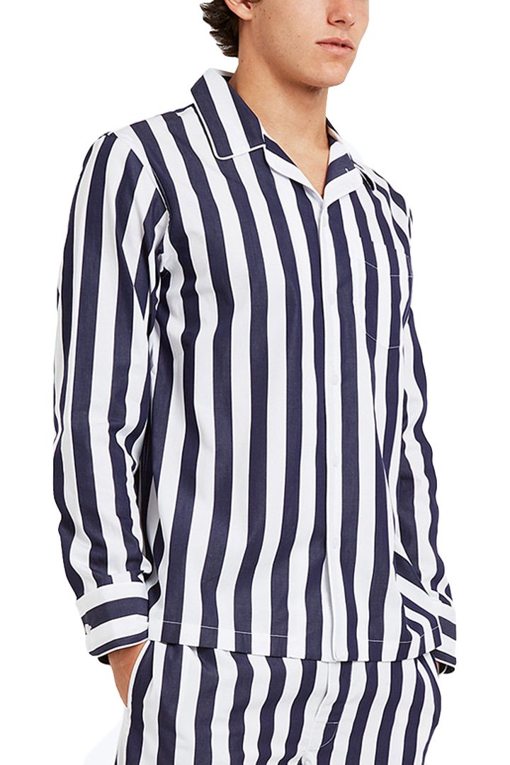 SLEEPY JONES - HENRY PAJAMA SHIRT -TENT STRIPE NAVY