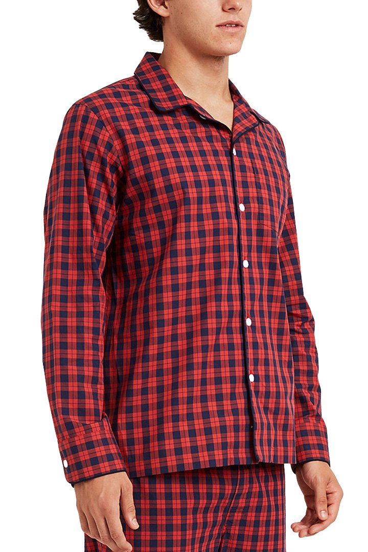 SLEEPY JONES - HENRY PAJAMA SHIRT -WASHED PLAID RED GINGHAM