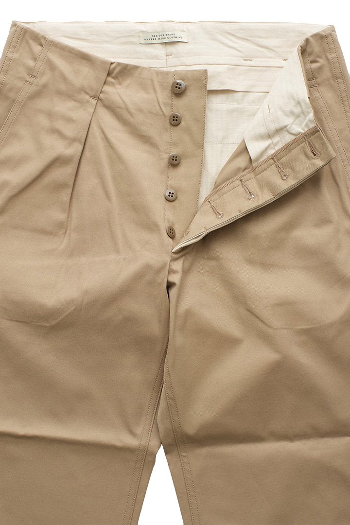 OLD JOE - HIDDEN BELT LOOP PLEATED KHAKI TROUSER - KHAKI BEIGE