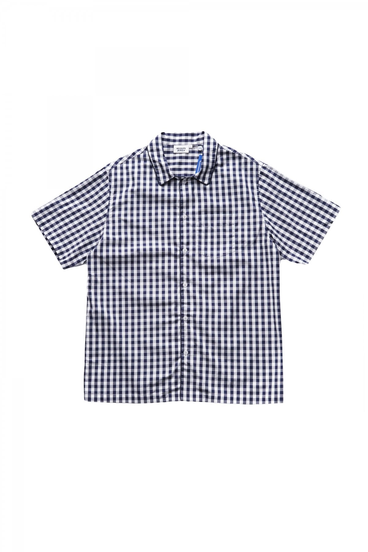 SLEEPY JONES - SHORT SLEEVE HENRY PAJAMA SHIRT -LARGE GINGHAM NAVY