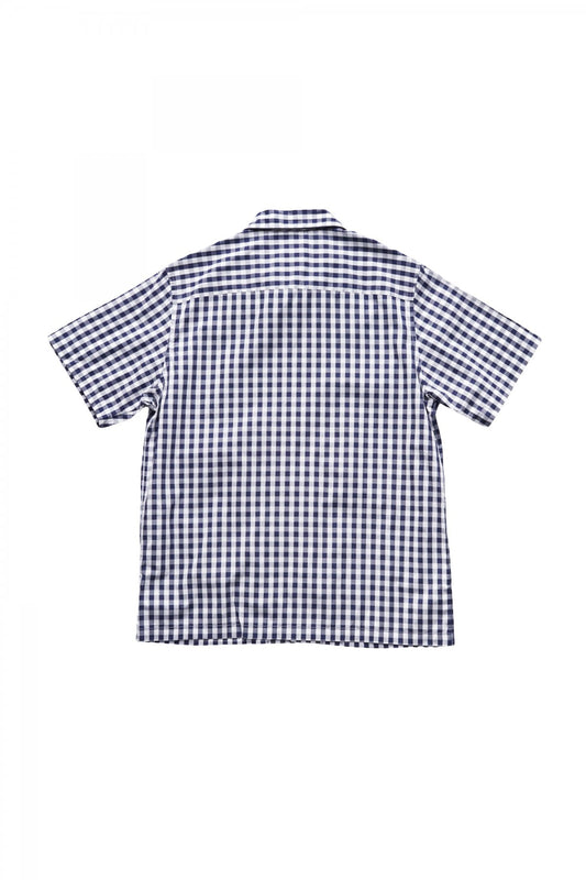 SLEEPY JONES - SHORT SLEEVE HENRY PAJAMA SHIRT -LARGE GINGHAM NAVY