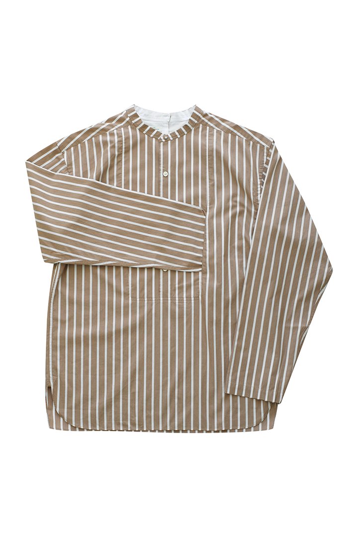 OLD JOE - BACK-PLACKET BAND COLLER SHIRTS - BISQUE STRIPE