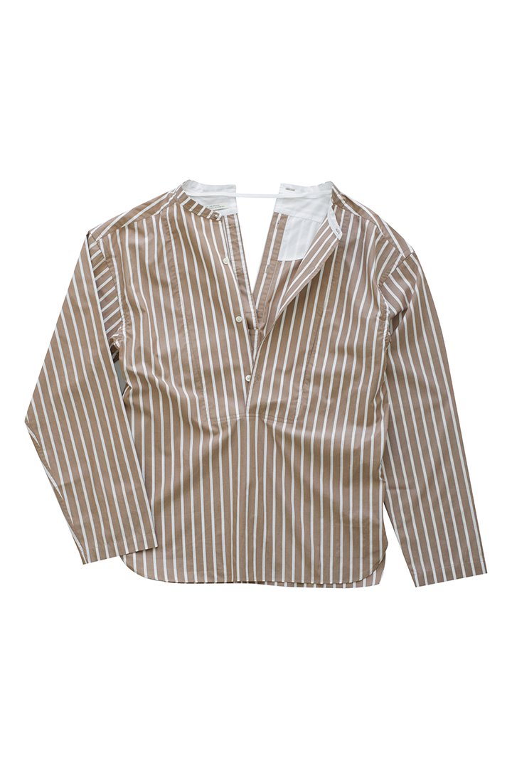 OLD JOE - BACK-PLACKET BAND COLLER SHIRTS - BISQUE STRIPE