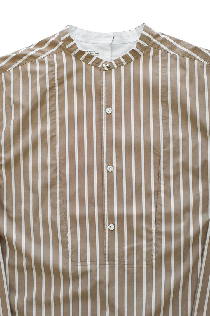 OLD JOE - BACK-PLACKET BAND COLLER SHIRTS - BISQUE STRIPE