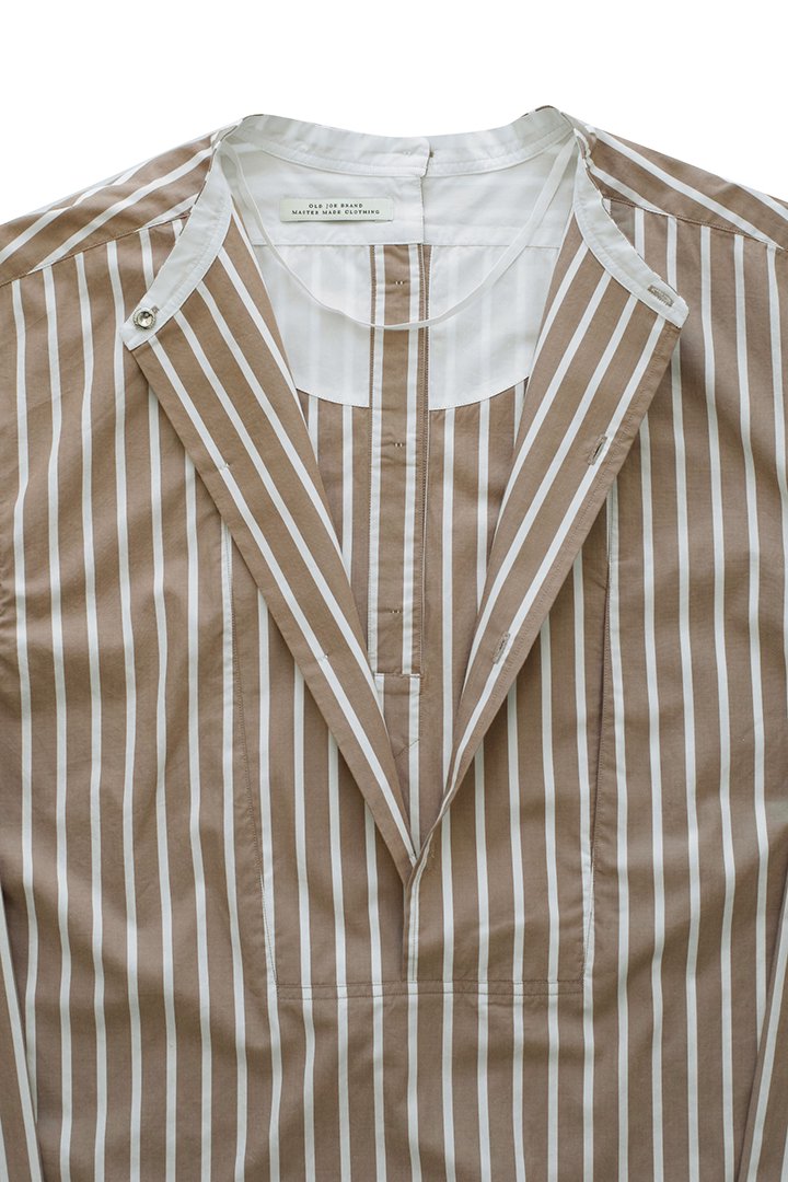 OLD JOE - BACK-PLACKET BAND COLLER SHIRTS - BISQUE STRIPE