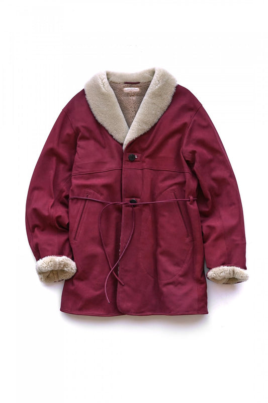 OLD JOE ★★★ - EXCLUSIVE GATHERING WAIST MOUTON COLLAR JACKET - BURGUNDY