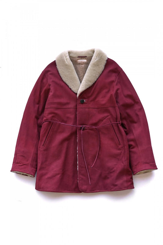 OLD JOE ★★★ - EXCLUSIVE GATHERING WAIST MOUTON COLLAR JACKET - BURGUNDY