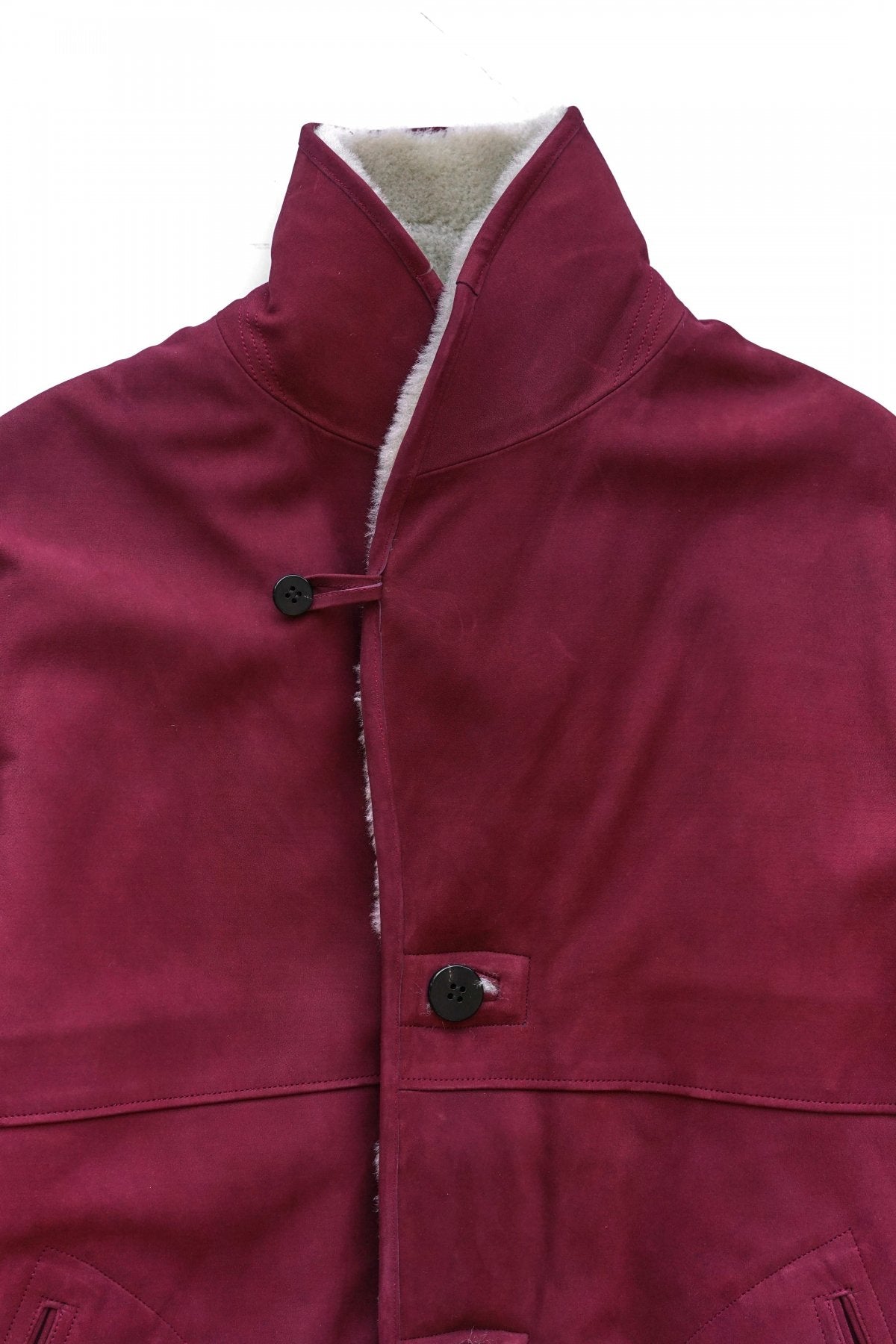 OLD JOE ★★★ - EXCLUSIVE GATHERING WAIST MOUTON COLLAR JACKET - BURGUNDY