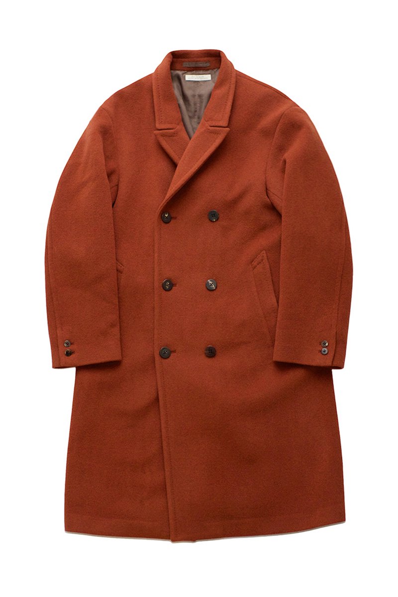 OLD JOE - BEAVER CLOTH DOUBLE BREASTED COAT - CAYENNE