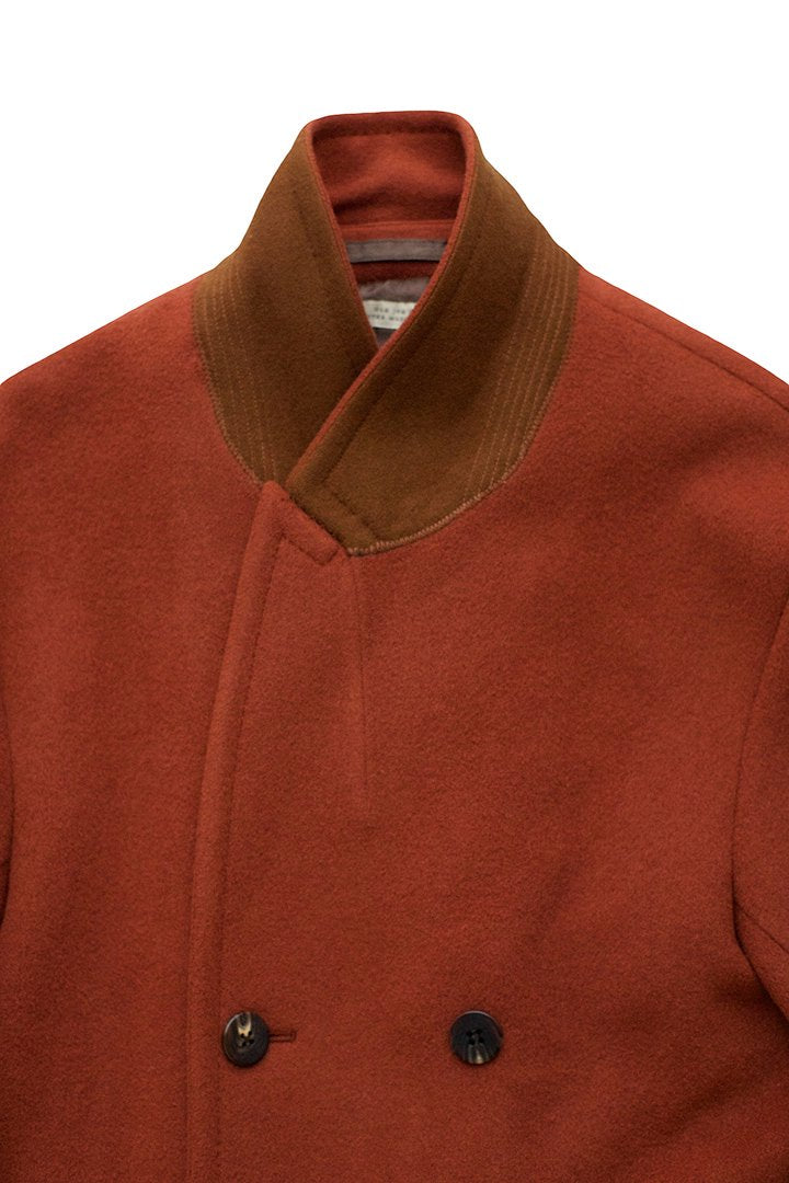 OLD JOE - BEAVER CLOTH DOUBLE BREASTED COAT - CAYENNE