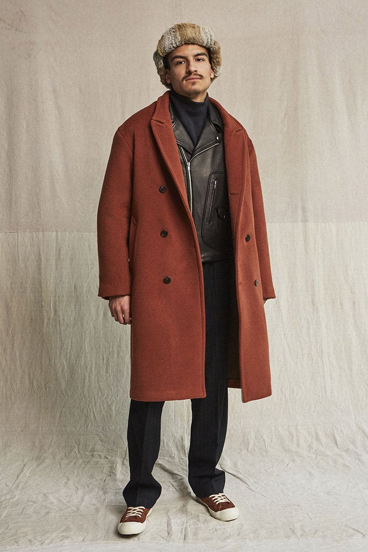 OLD JOE - BEAVER CLOTH DOUBLE BREASTED COAT - CAYENNE