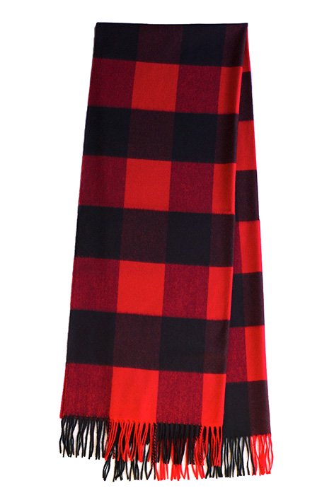 JOHNSTONS OF ELGIN - CASHMERE STOLE - BLACK/RED/BLOCK