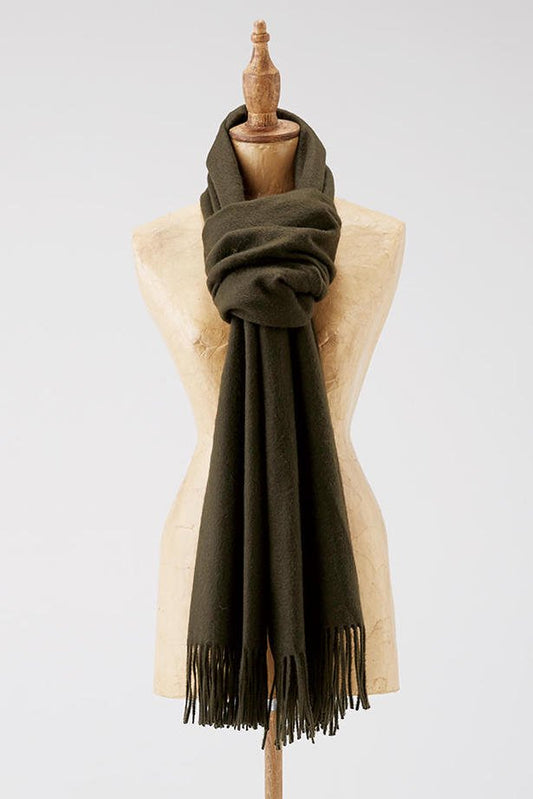 JOHNSTONS OF ELGIN - CASHMERE STOLE - DARK OLIVE