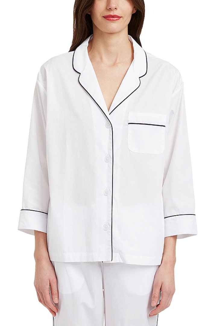 SLEEPY JONES WOMEN'S - MARINA PAJAMA SHIRT -END ON END WHITE