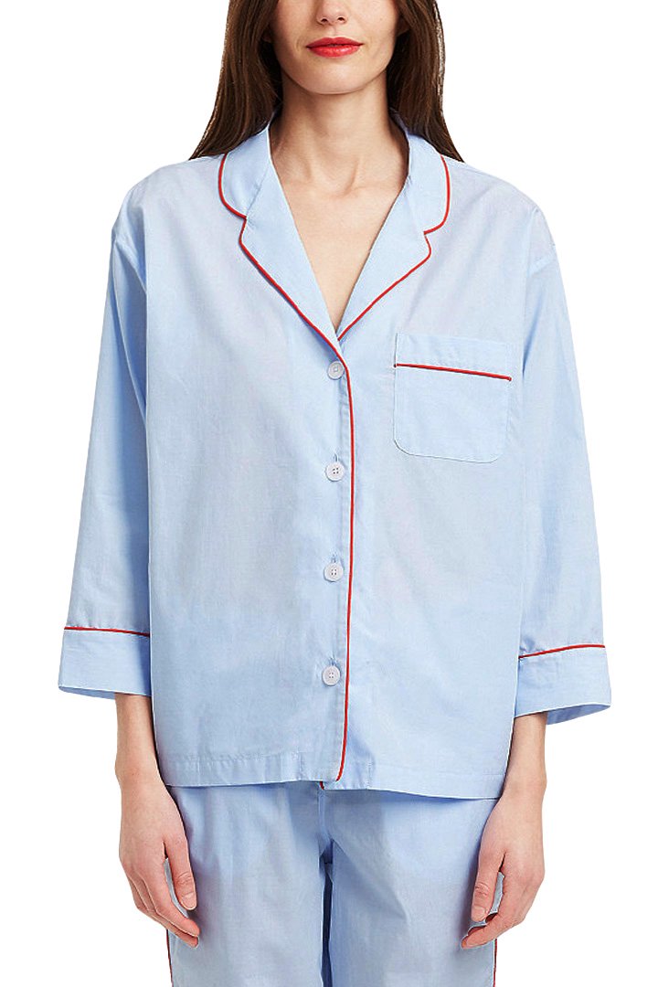 SLEEPY JONES WOMEN'S - MARINA PAJAMA SHIRT -END ON END BLUE