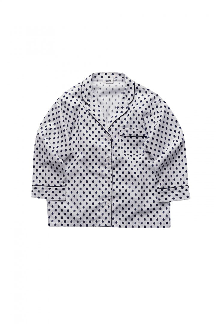 SLEEPY JONES WOMEN'S - MARINA PAJAMA SHIRT -LARGE SWISS DOT NAVY