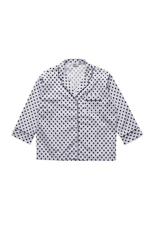 SLEEPY JONES WOMEN'S - MARINA PAJAMA SHIRT -LARGE SWISS DOT NAVY