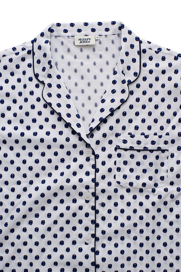 SLEEPY JONES WOMEN'S - MARINA PAJAMA SHIRT -LARGE SWISS DOT NAVY