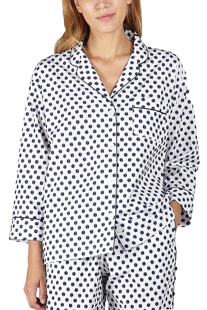 SLEEPY JONES WOMEN'S - MARINA PAJAMA SHIRT -LARGE SWISS DOT NAVY