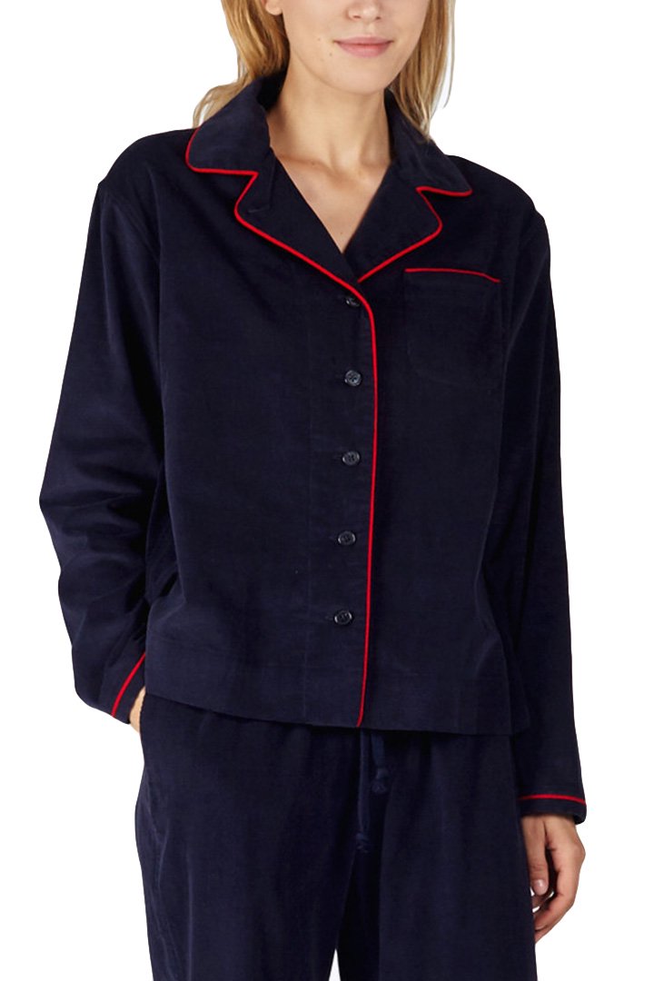 SLEEPY JONES WOMEN'S - NAN LONG SLEEVE CONVERTIBLE SHIRT -BABY WALE CORD NAVY