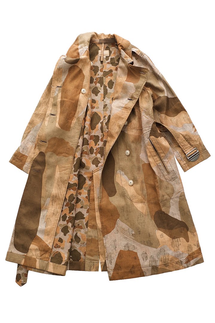 Nigel Cabourn woman - TRENCH COAT - LINEN CAMO - BEIGE