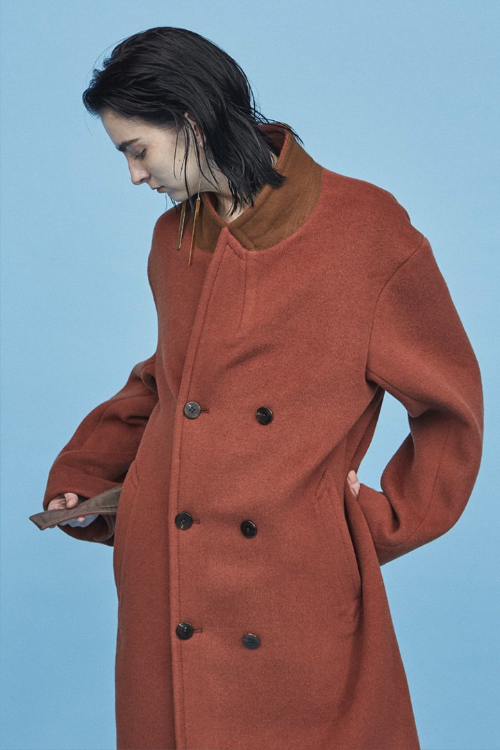 WRYHT - BEAVER CLOTH DOUBLE BREASTED COAT - CAYENNE