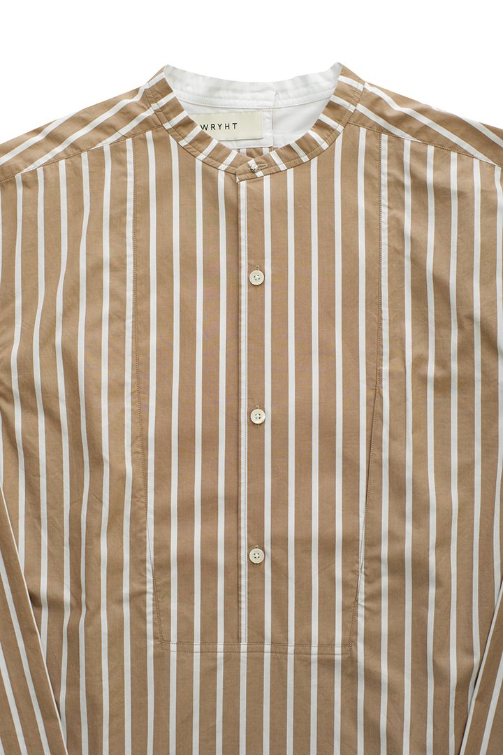 WRYHT - BACK-PLACKET BAND COLLER SHIRTS - BISQUE STRIPE