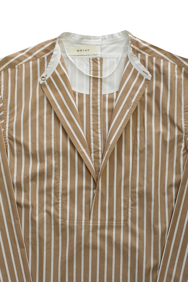 WRYHT - BACK-PLACKET BAND COLLER SHIRTS - BISQUE STRIPE