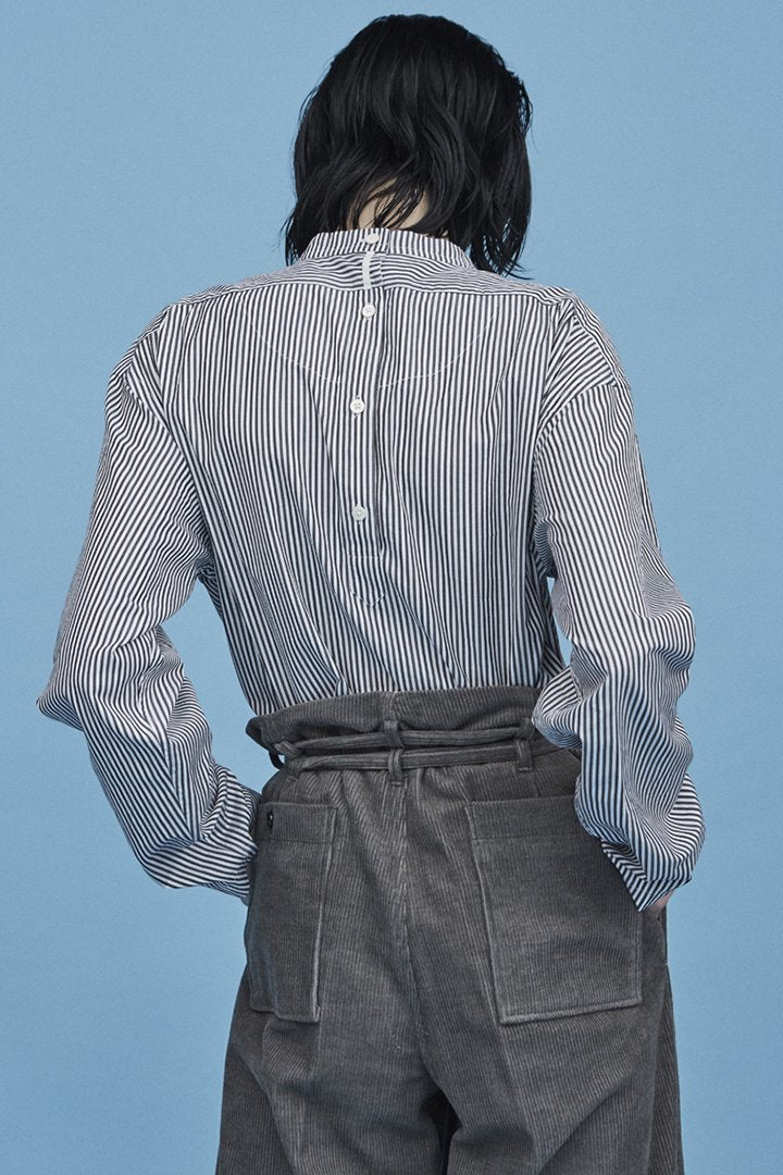 WRYHT - BACK-PLACKET BAND COLLER SHIRTS - BISQUE STRIPE