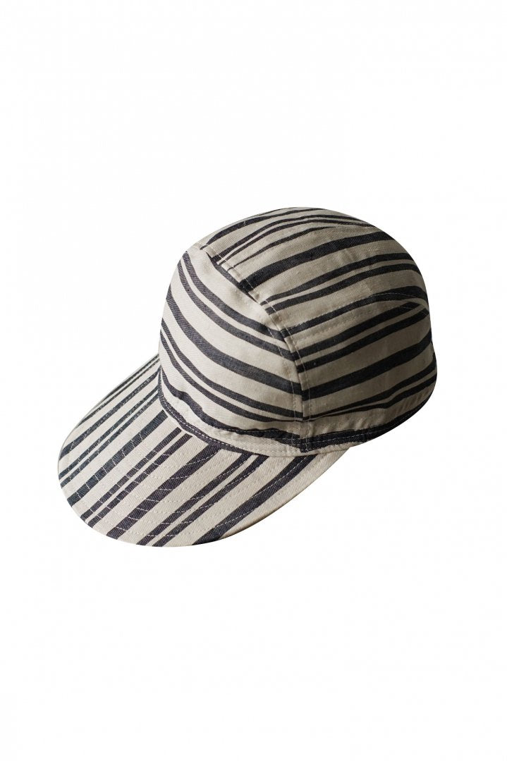 Nigel Cabourn - CYCLING CAP LINEN HICKORY - ECRU