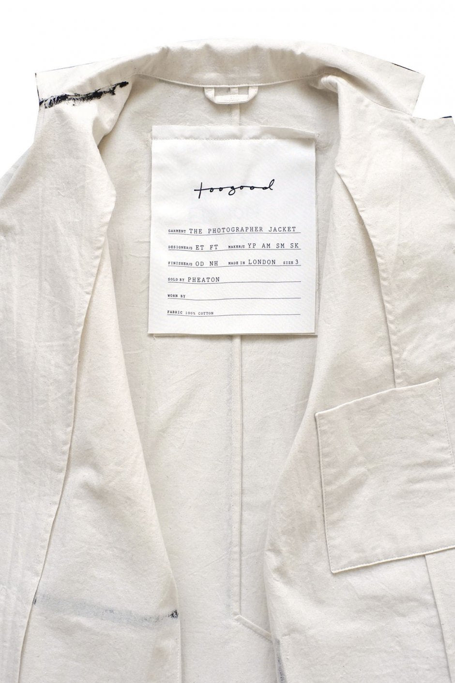 toogood - THE PHOTOGRAPHER JACKET - HAND PAINTED CALICO - RAW