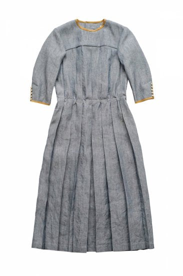 Nigel Cabourn woman - PLEAT DRESS - LINEN CHAMBRAY - INDIGO