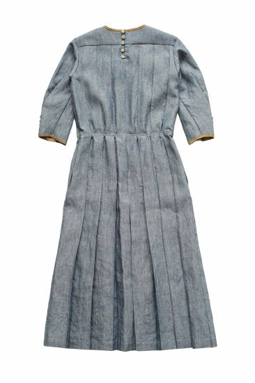 Nigel Cabourn woman - PLEAT DRESS - LINEN CHAMBRAY - INDIGO