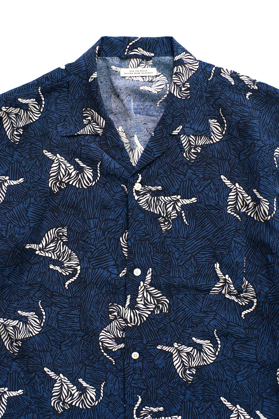 OLD JOE - ORIGINAL PRINTED OPEN COLLAR SHIRTS - ZEBRA - SHORT SLEEVE - COBALT