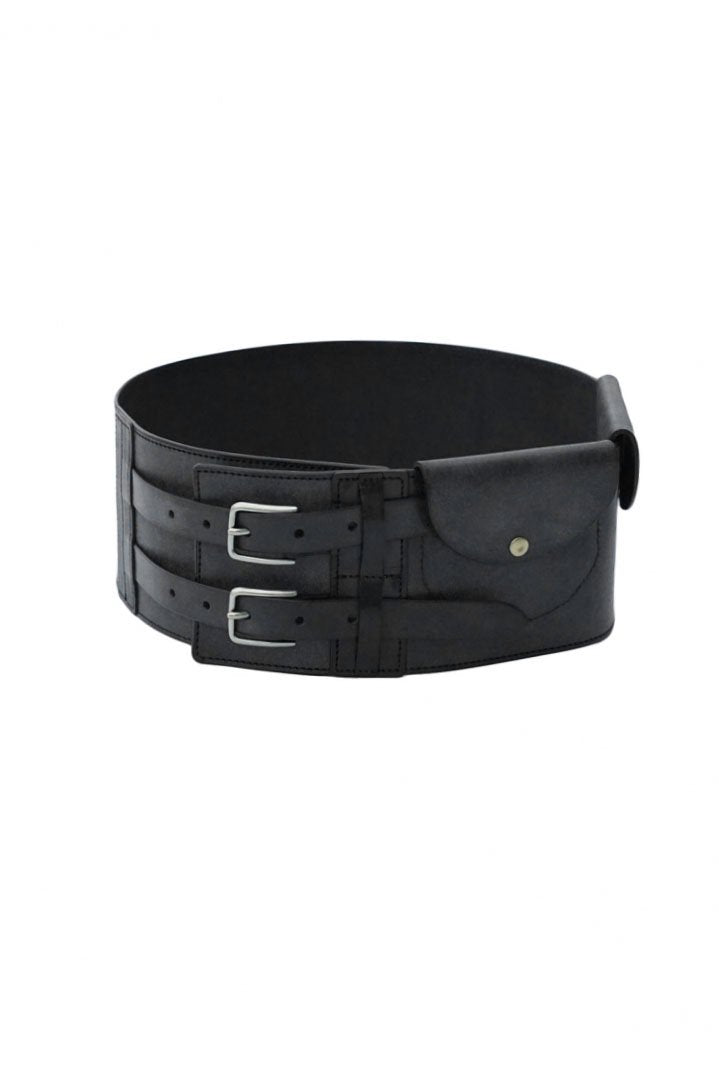 Nigel Cabourn woman - DOUBLE BUCKLE BELT LEATHER - BLACK