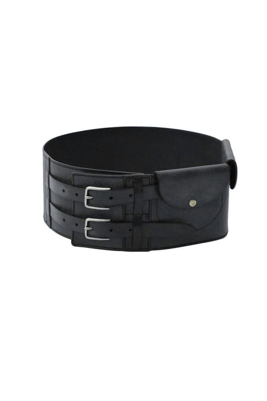 Nigel Cabourn woman - DOUBLE BUCKLE BELT LEATHER - BLACK