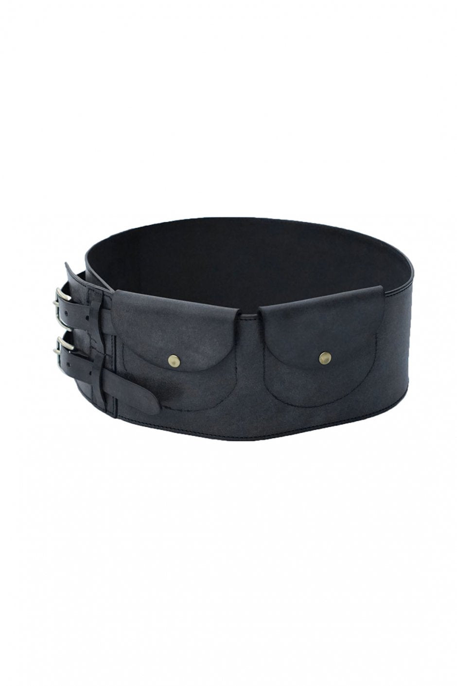 Nigel Cabourn woman - DOUBLE BUCKLE BELT LEATHER - BLACK