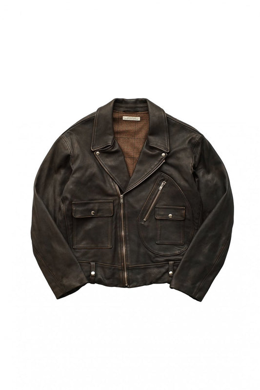 OLD JOE - DOUBLE FRONT MOTO JACKET - BLACK BROWN