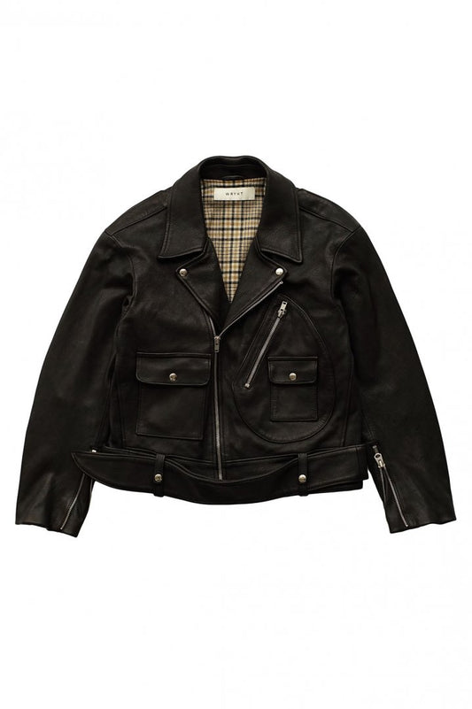 WRYHT - KNOTTED WAIST MOTO JACKET - BLACK