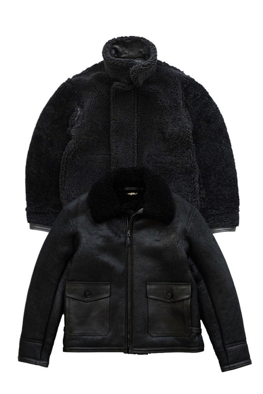 OLD JOE ★★★ - EXCLUSIVE REVERSIVLE DISTREESED SHEARLING JACKET - BLACK